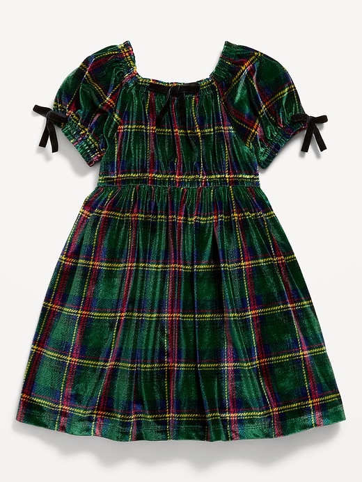 old navy christmas dress toddler Fit and Flare Bow-Trim Plaid Velvet for Girls Denim dress
