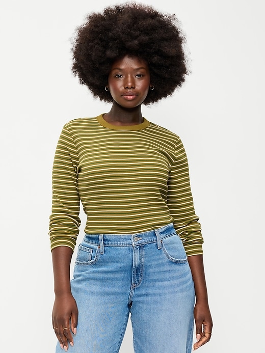OLD NAVY ラグランスリーブカットソー L Snug Long-Sleeve Striped Ribbed T-Shirt | Old Navy