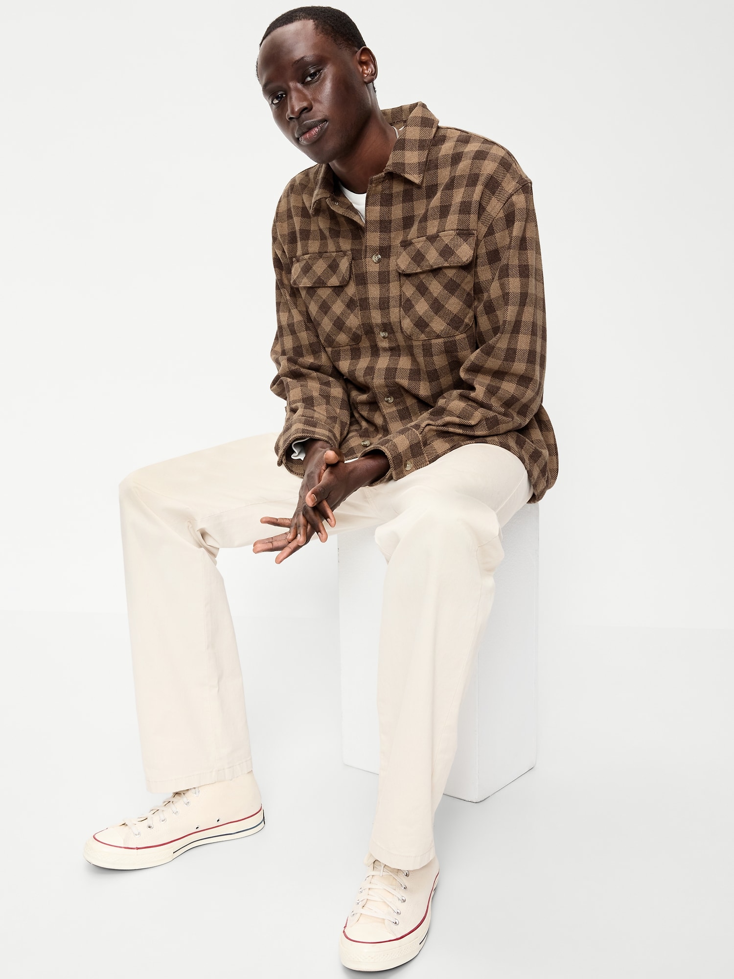 Long-Sleeve Heavyweight Plaid Flannel Pocket Shirt