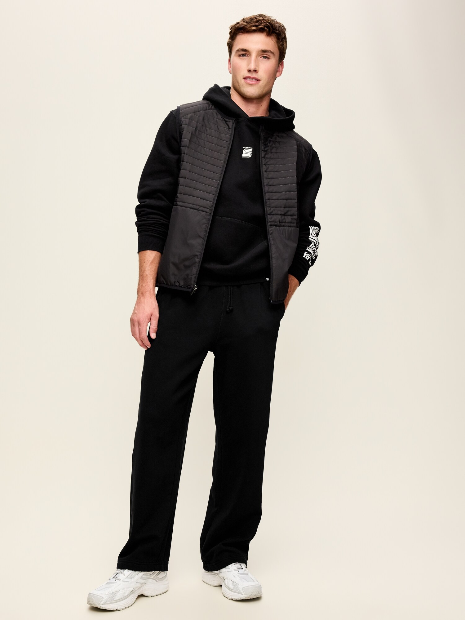 Мужское худи Old Navy Baseline Fleece Popover, цвет: Чёрный — фото 3