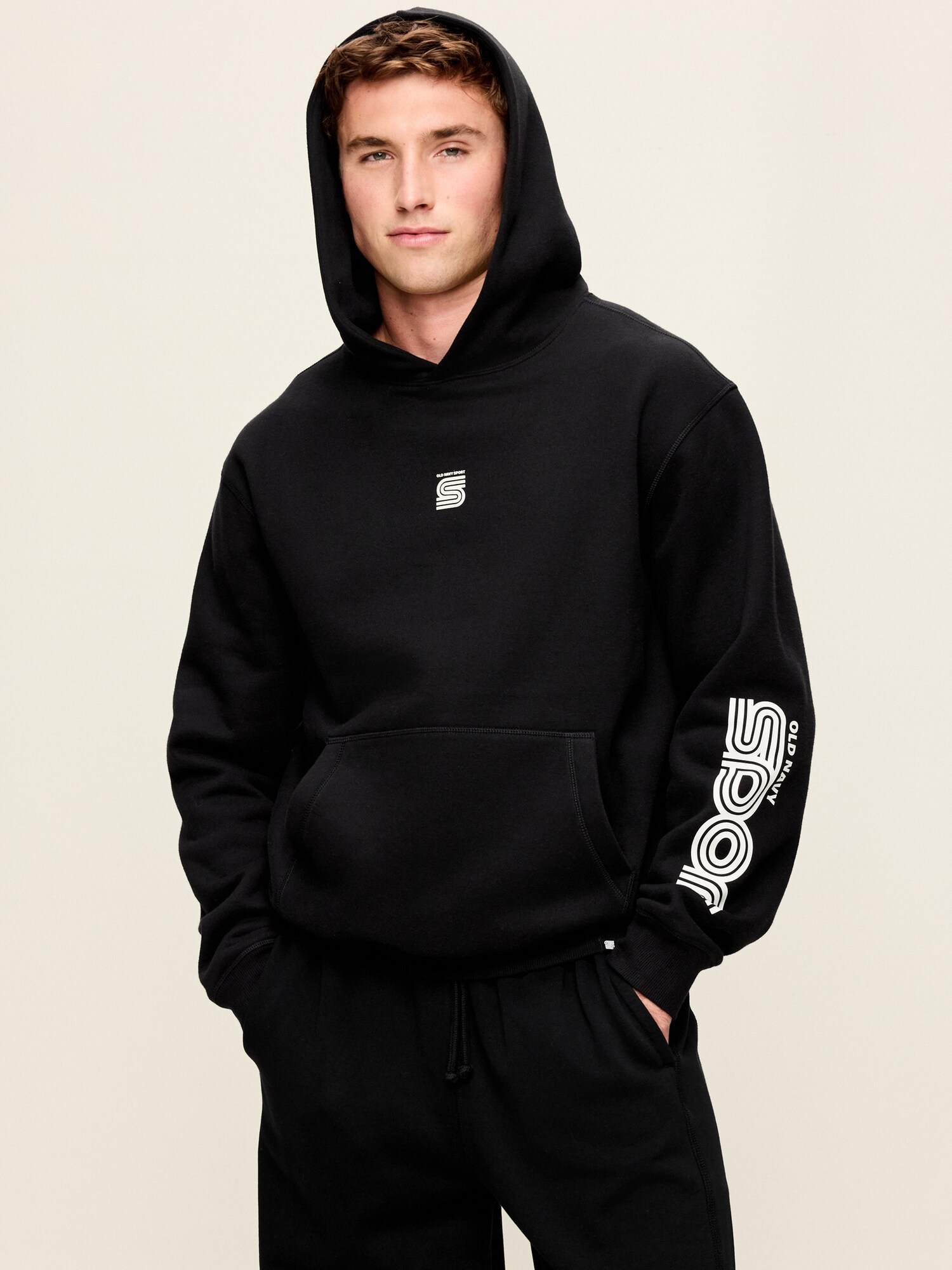 Мужское худи Old Navy Baseline Fleece Popover, цвет: Чёрный