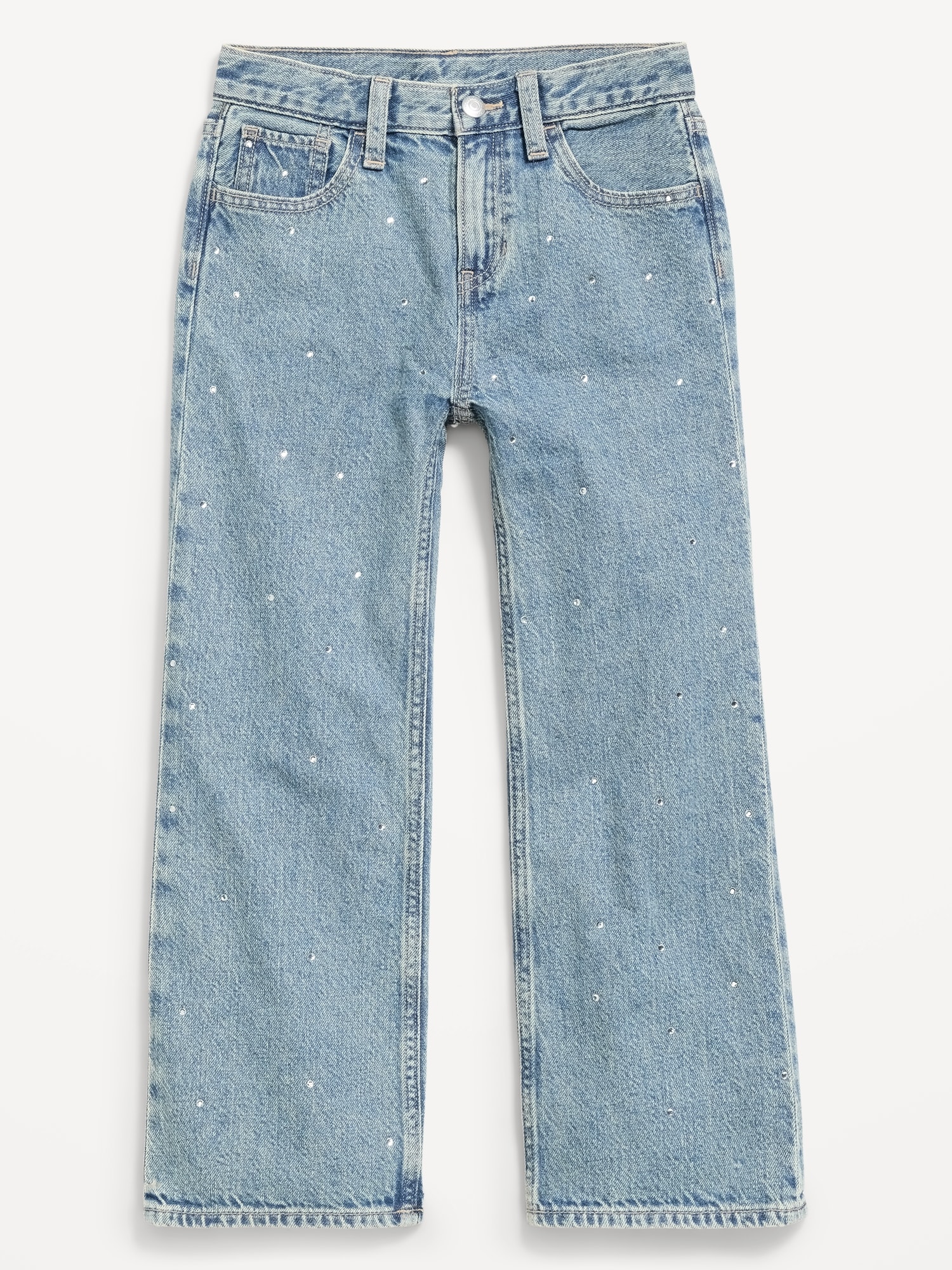 High-Waisted Baggy Rhinestone Wide-Leg Jeans for Girls