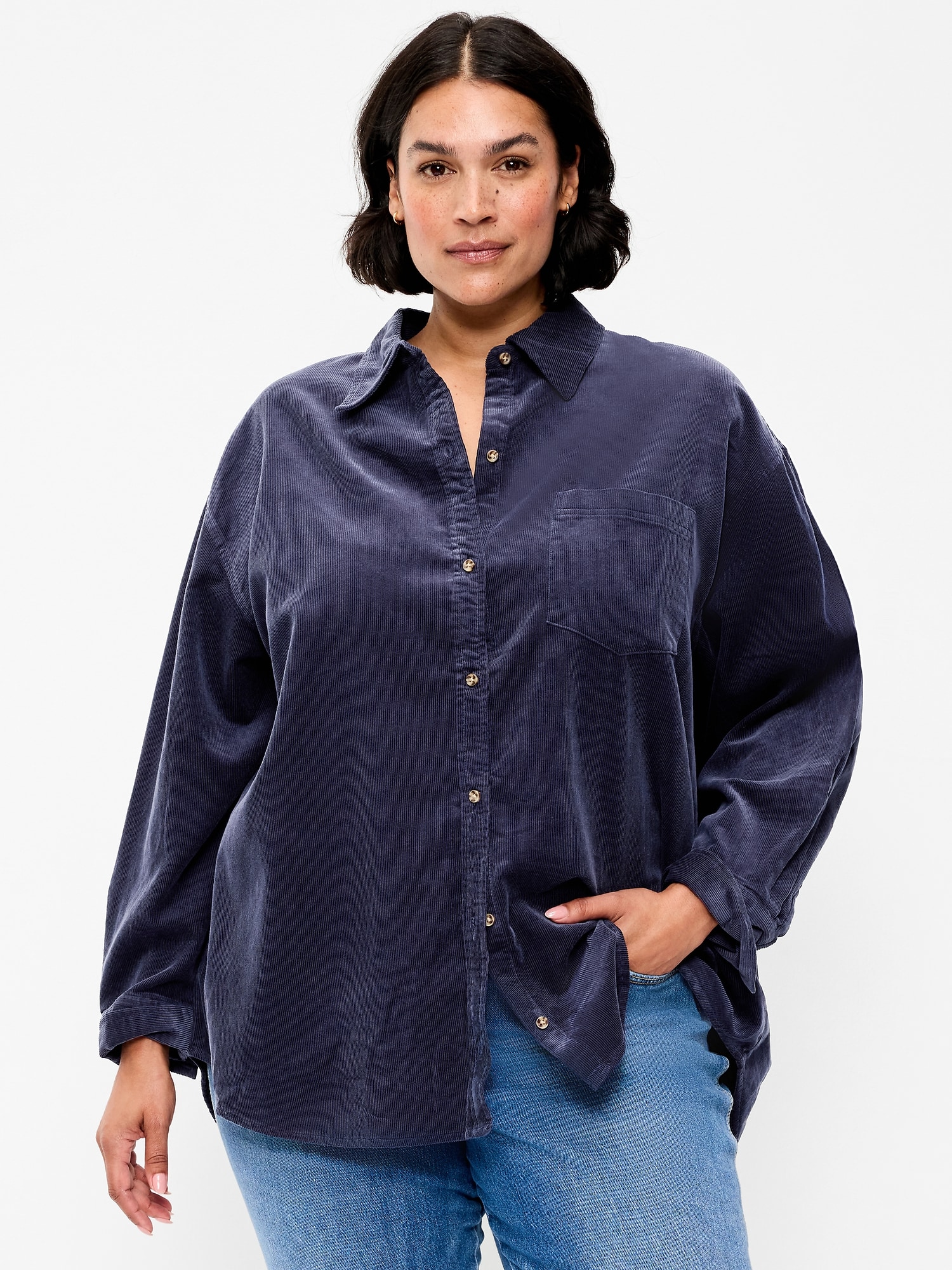 Oversized Boyfriend Button-Down Corduroy Shirt