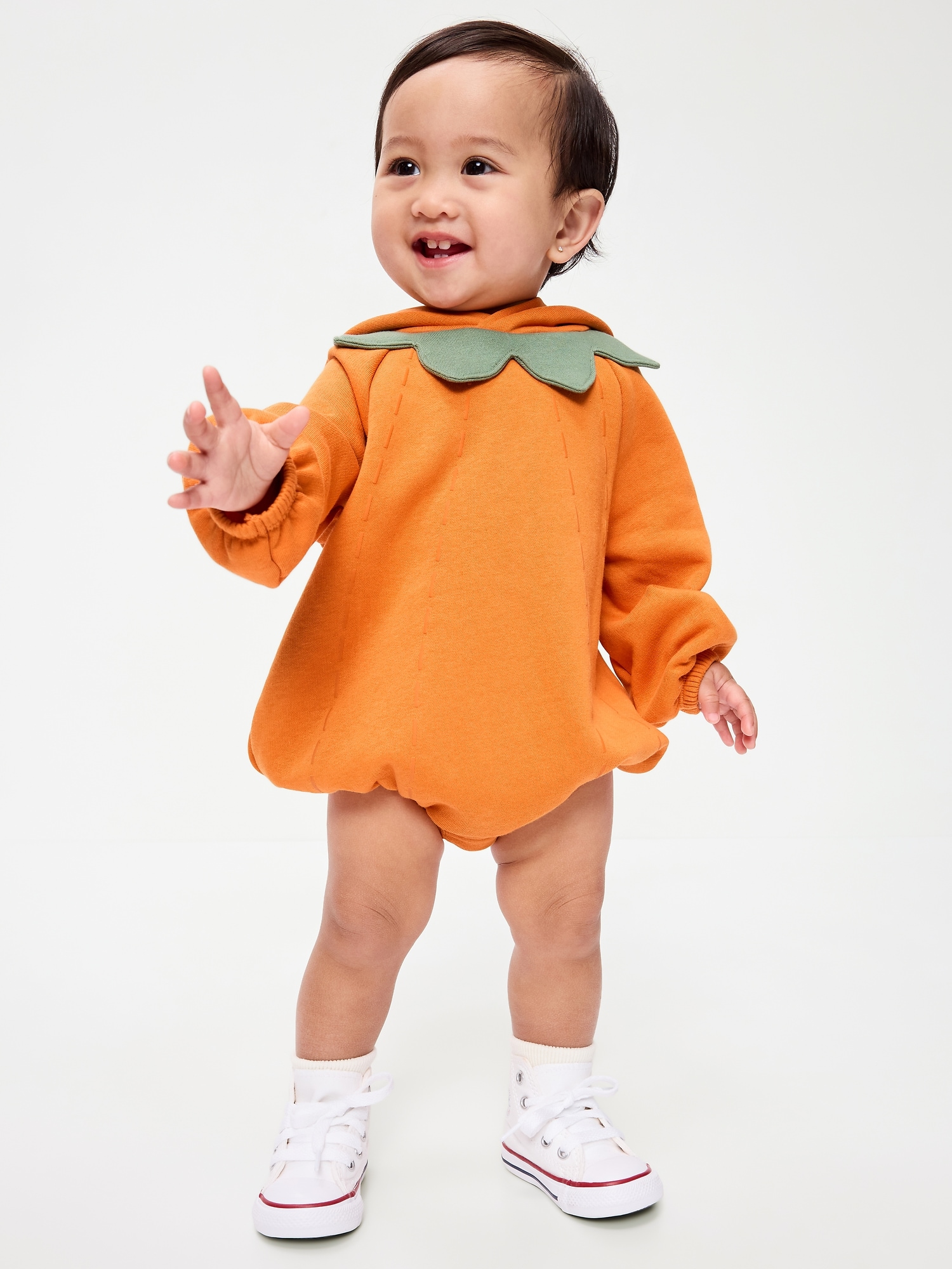 Hooded Pumpkin Critter Fleece One-Piece Romper for Baby
