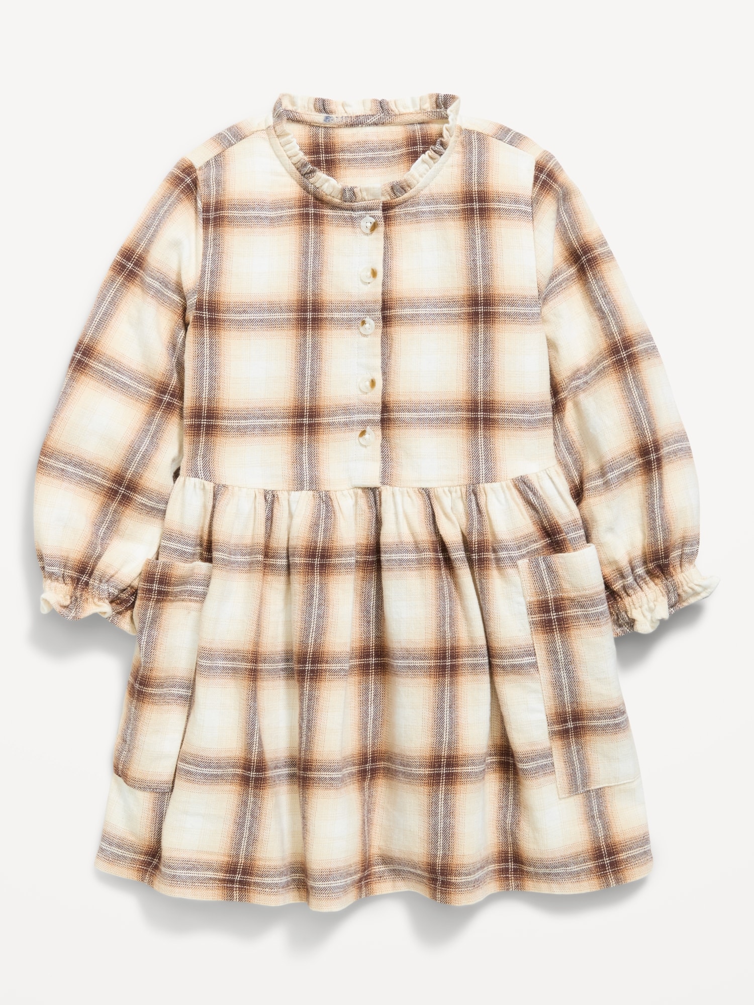 Long-Sleeve Flannel Shirt Dress for Toddler Girls