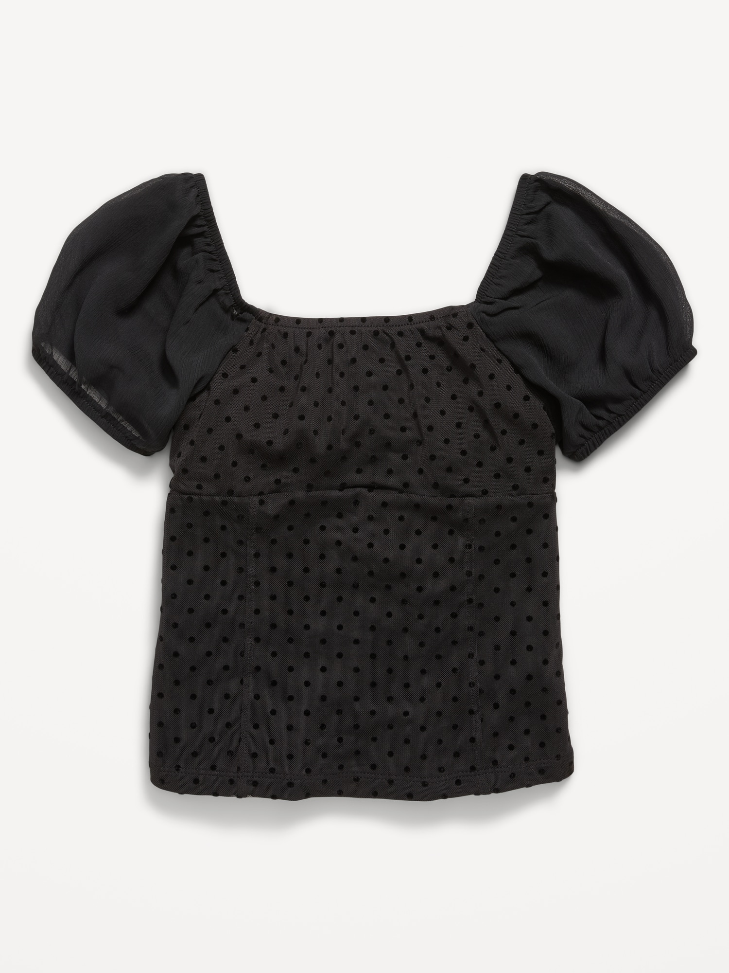 Puff-Sleeve Textured Mesh Top for Girls