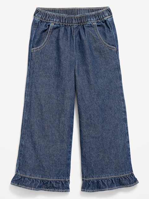 Pull-On Wide-Leg Ruffled Jeans for Toddler Girls