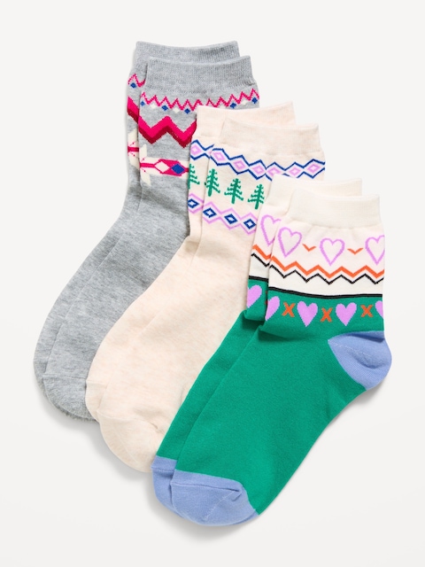 Novelty Quarter Crew Socks 3-Pack for Women