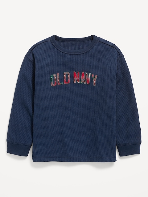 Long-Sleeve Waffle-Knit Logo Graphic T-Shirt for Toddler Boys