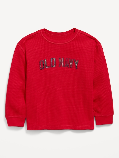 Long-Sleeve Waffle-Knit Logo Graphic T-Shirt for Toddler Boys