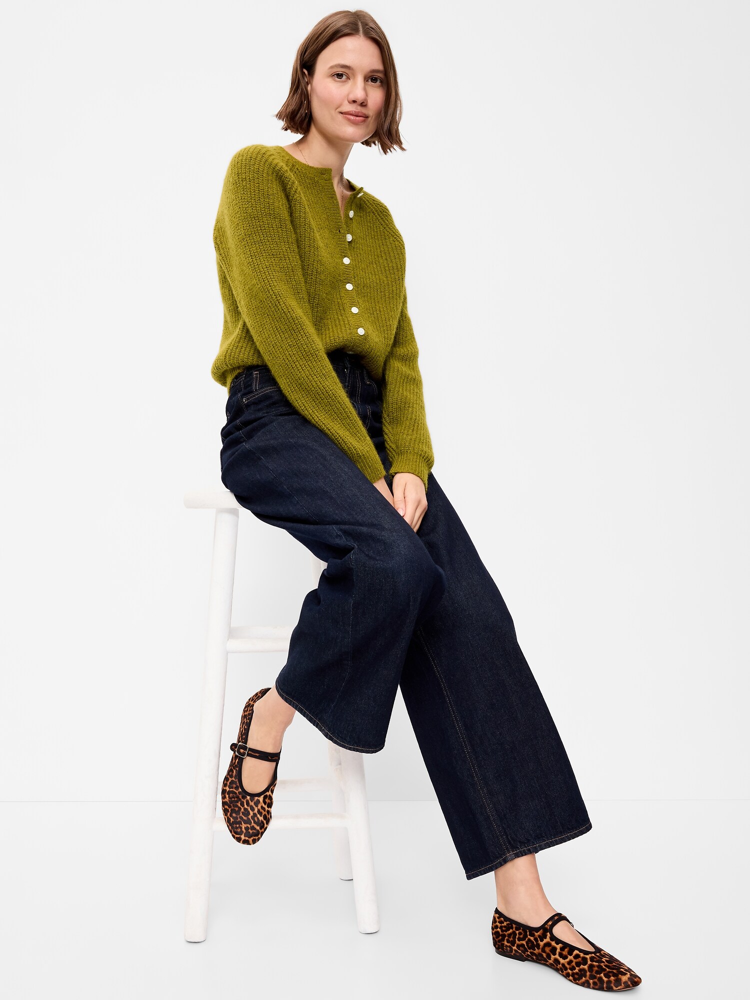 Женский кардиган Old Navy Cozy Crew-Neck Wool-Blend, цвет: Зелёный — фото 3