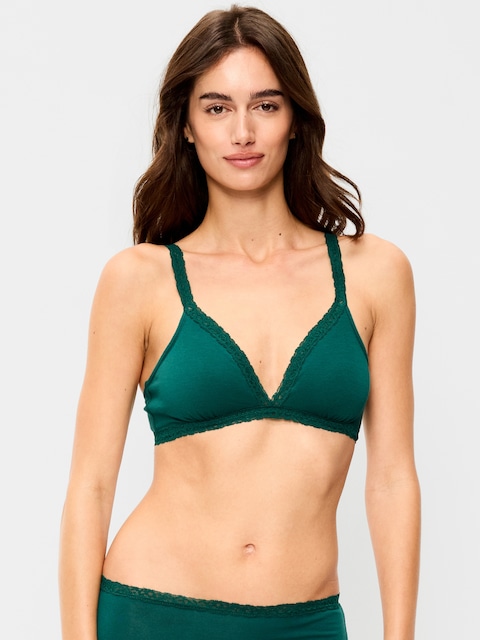 Lace-Trim Cotton Triangle Bralette