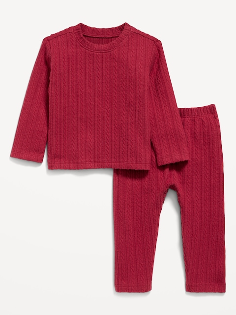 Long-Sleeve Cable-Knit Top and Pants Set for Baby