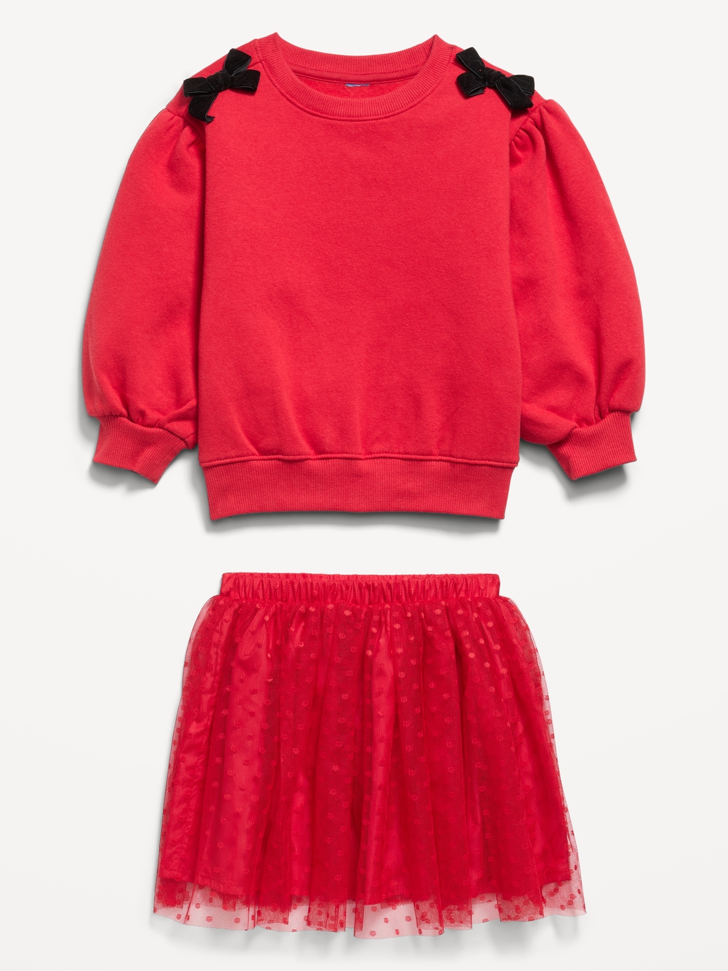 Bow-Shoulder Sweatshirt and Tutu Skirt Set for Toddler Girls