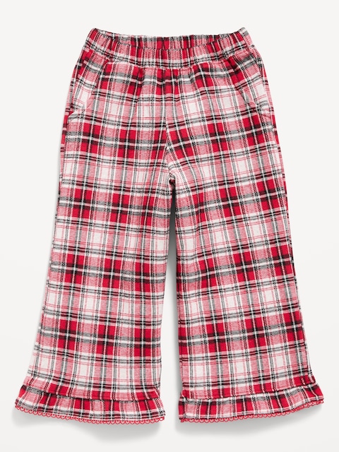 Pull-On Wide-Leg Ruffled Plaid Pants for Toddler Girls