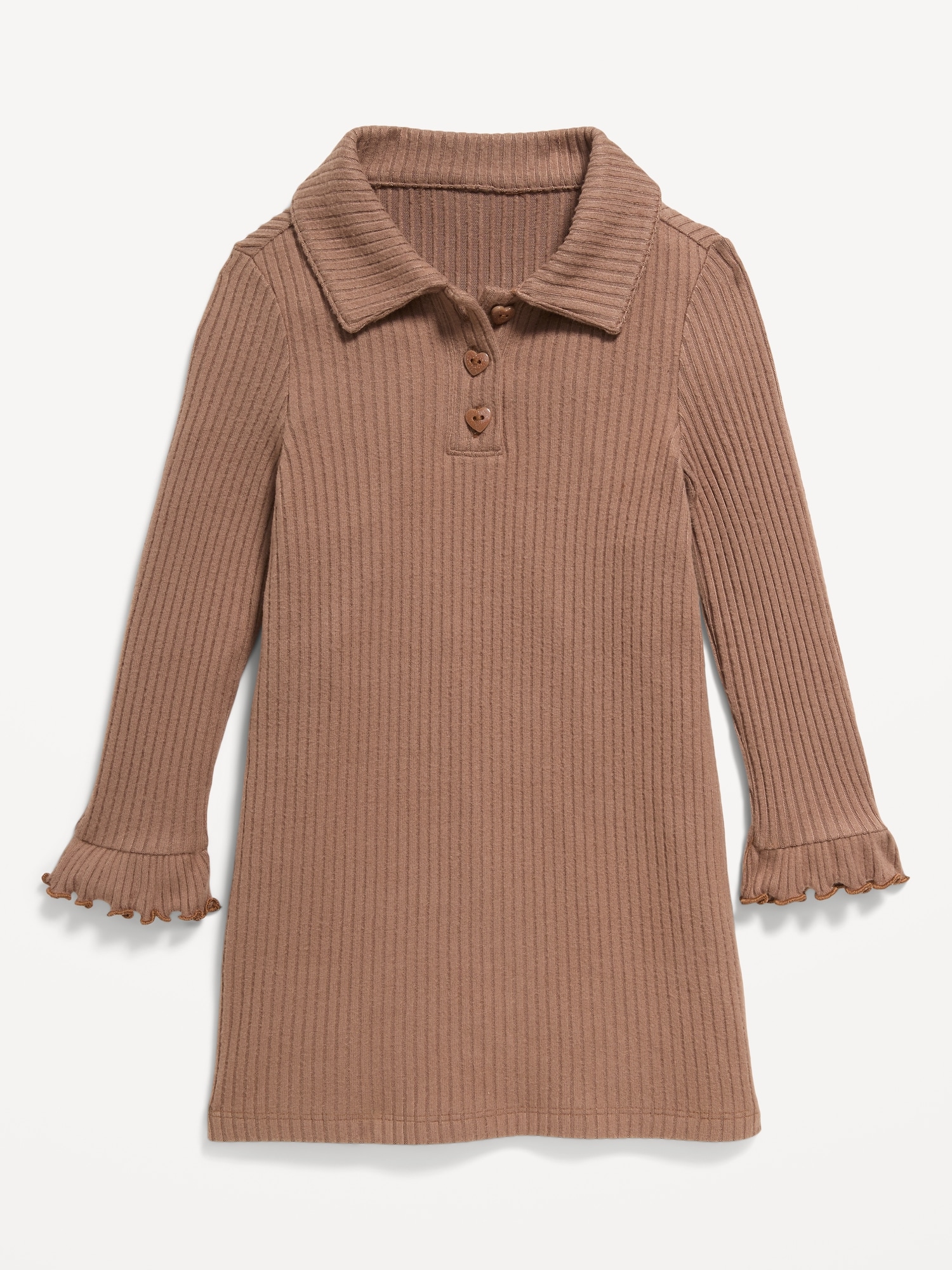 Long-Sleeve Ribbed Polo Dress for Toddler Girls