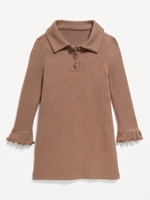 Long-Sleeve Ribbed Polo Dress for Toddler Girls