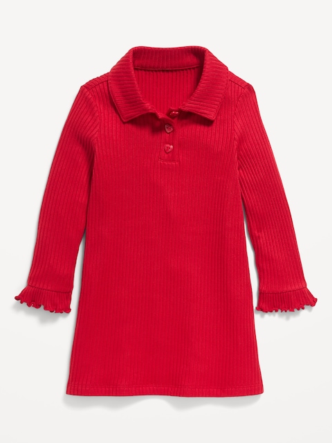 Long-Sleeve Ribbed Polo Dress for Toddler Girls