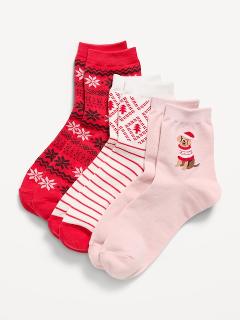 Novelty Quarter Crew Socks 3-Pack for Women