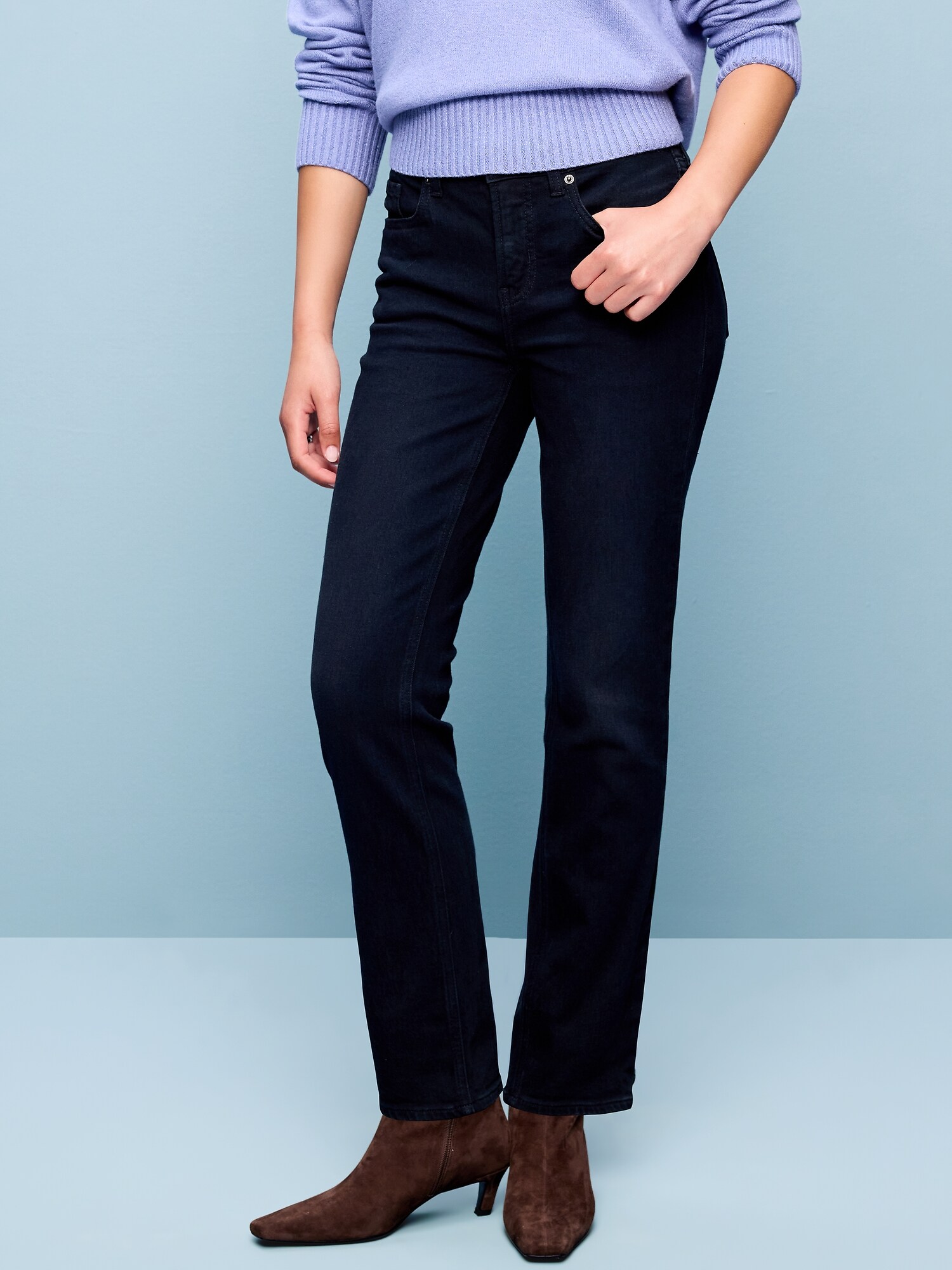 Женские джинсы Old Navy Mid-Rise Straight Leg, цвет: Синий чёрный — фото 2
