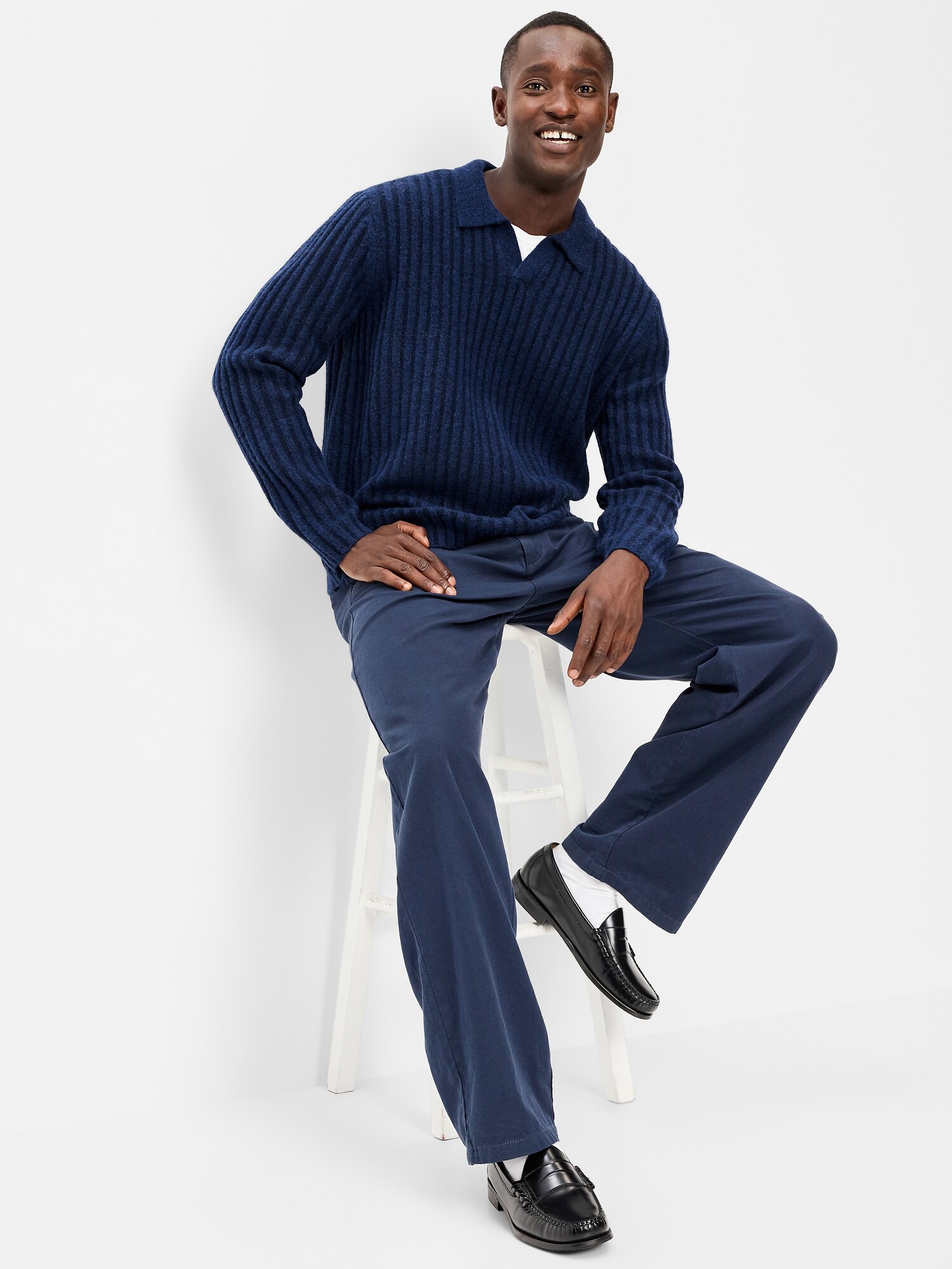 Мужской свитер Old Navy Long-Sleeve Polo Sweater, цвет: Night Life — фото 3