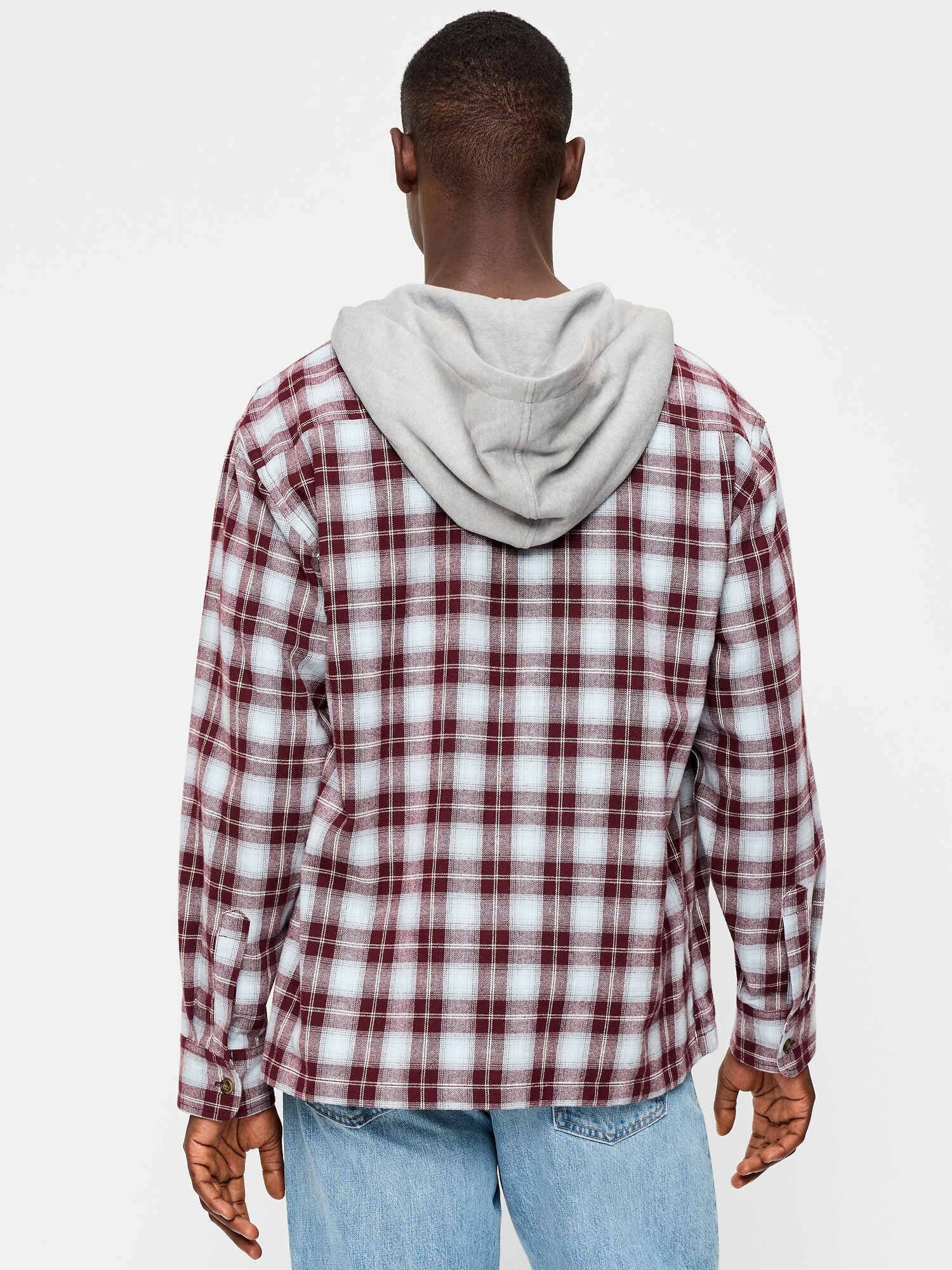 Мужская рубашка Old Navy Long-Sleeve Flannel Hooded, цвет: Синий / Красный клетчатый — фото 2
