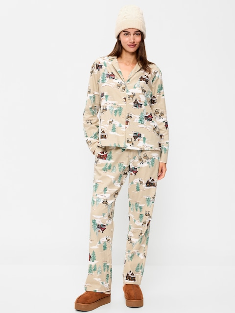 Printed Flannel Pajama Pant Set for Women