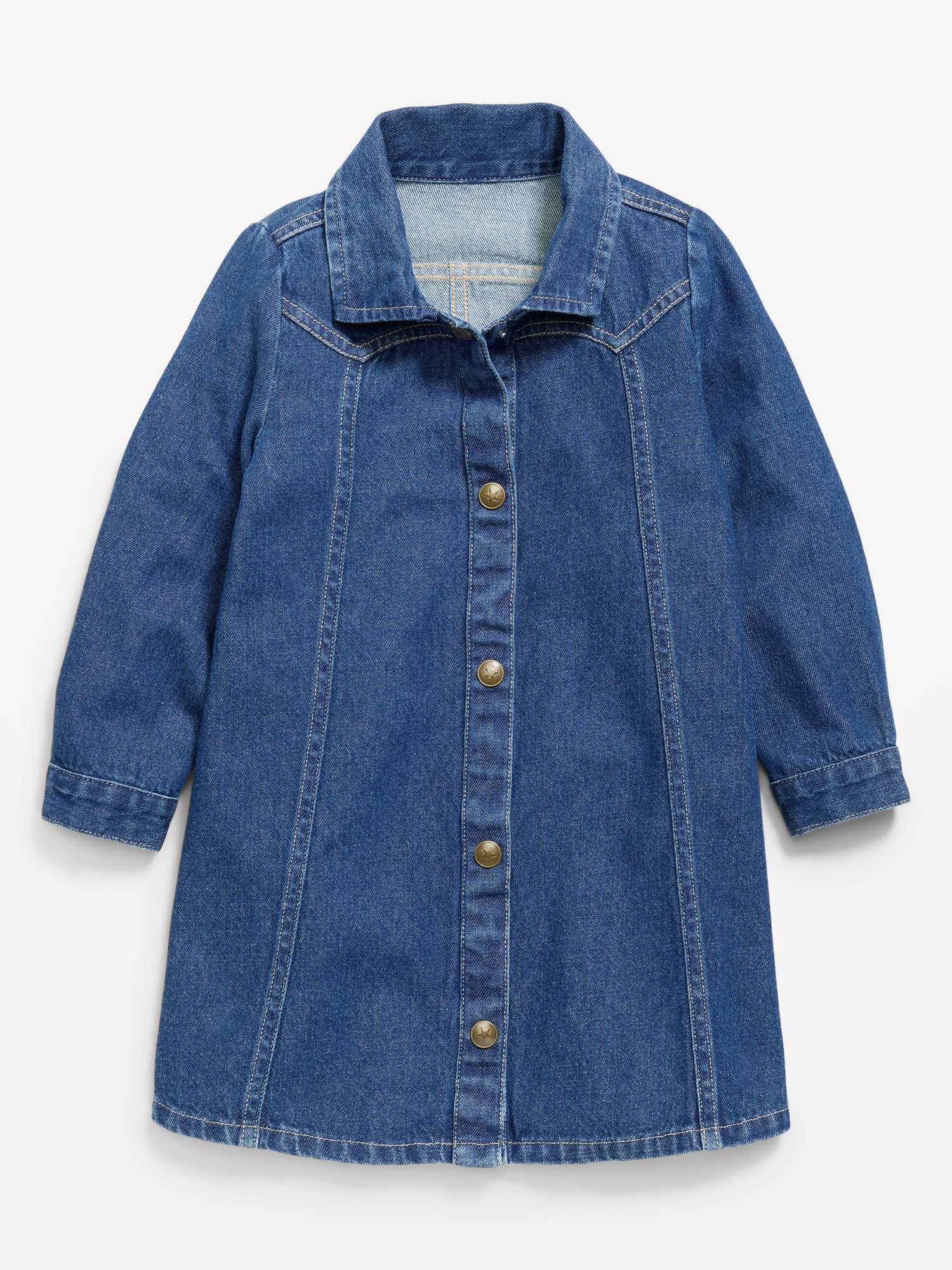 Long-Sleeve Western Denim Shirt Dress for Toddler Girls