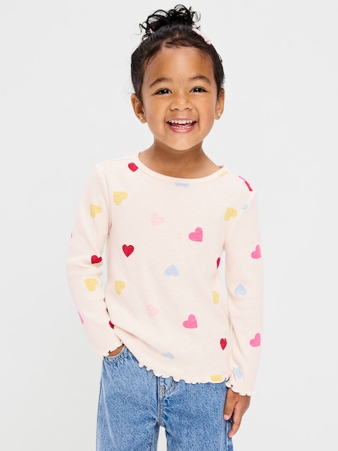 Printed Fitted Long-Sleeve Ribbed T-Shirt for Toddler Girls