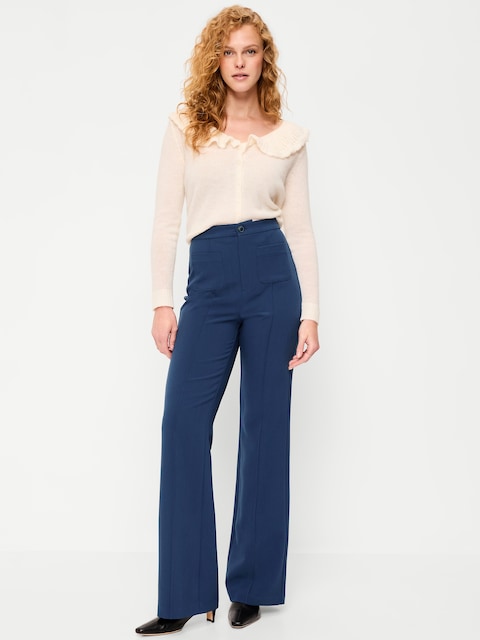 High-Waisted Patch Pocket Flare Pants