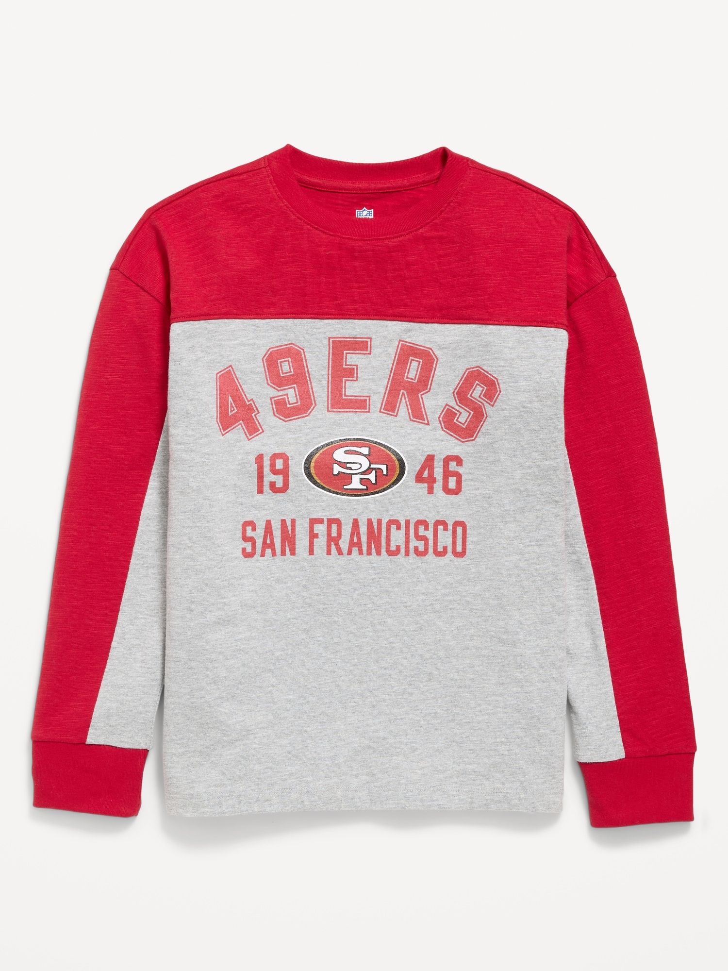 San Francisco 49ers Long-Sleeve Oversized Graphic Football T-Shirt for Boys