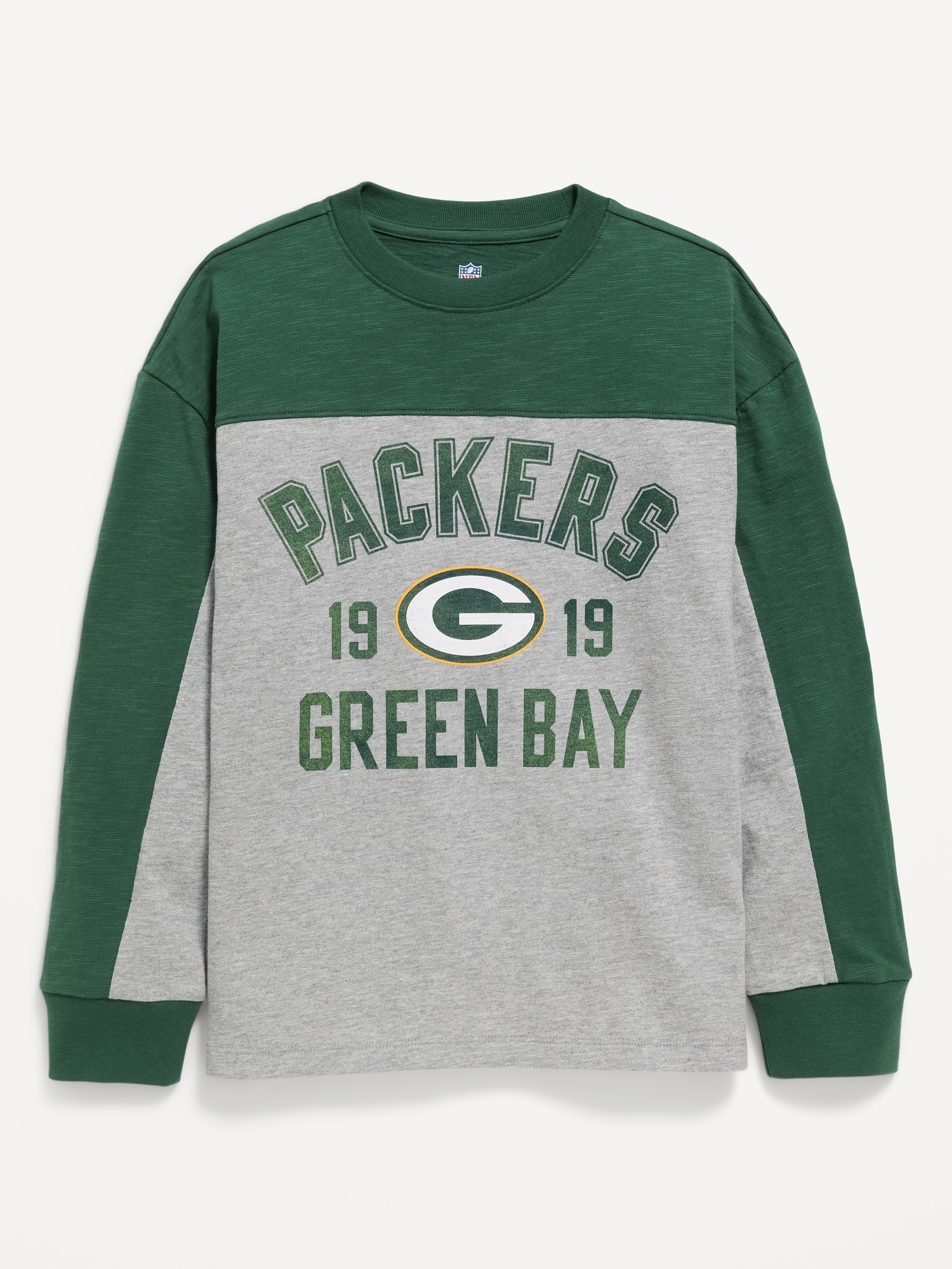 Green Bay Packers Long-Sleeve Oversized Graphic Football T-Shirt for Boys