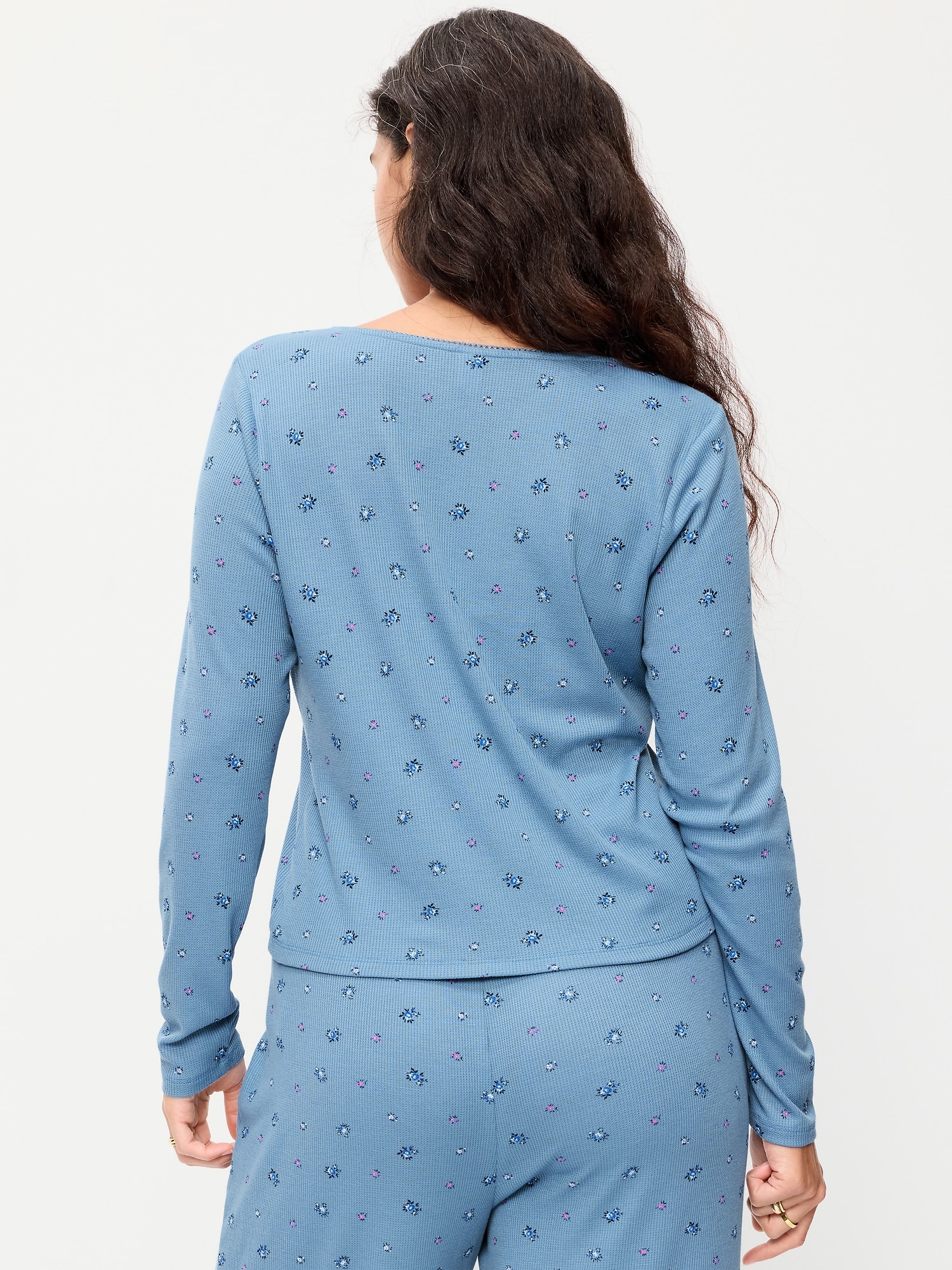 Waffle-Textured Long-Sleeve Pajama Top