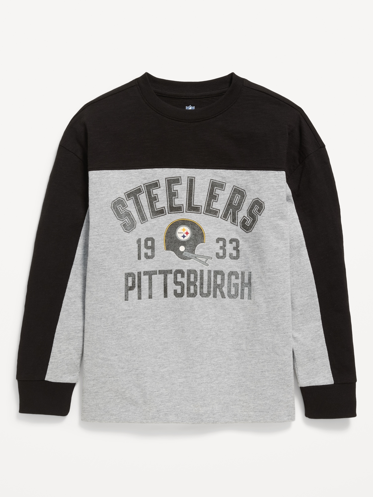 Pittsburgh Steelers Long-Sleeve Oversized Graphic Football T-Shirt for Boys