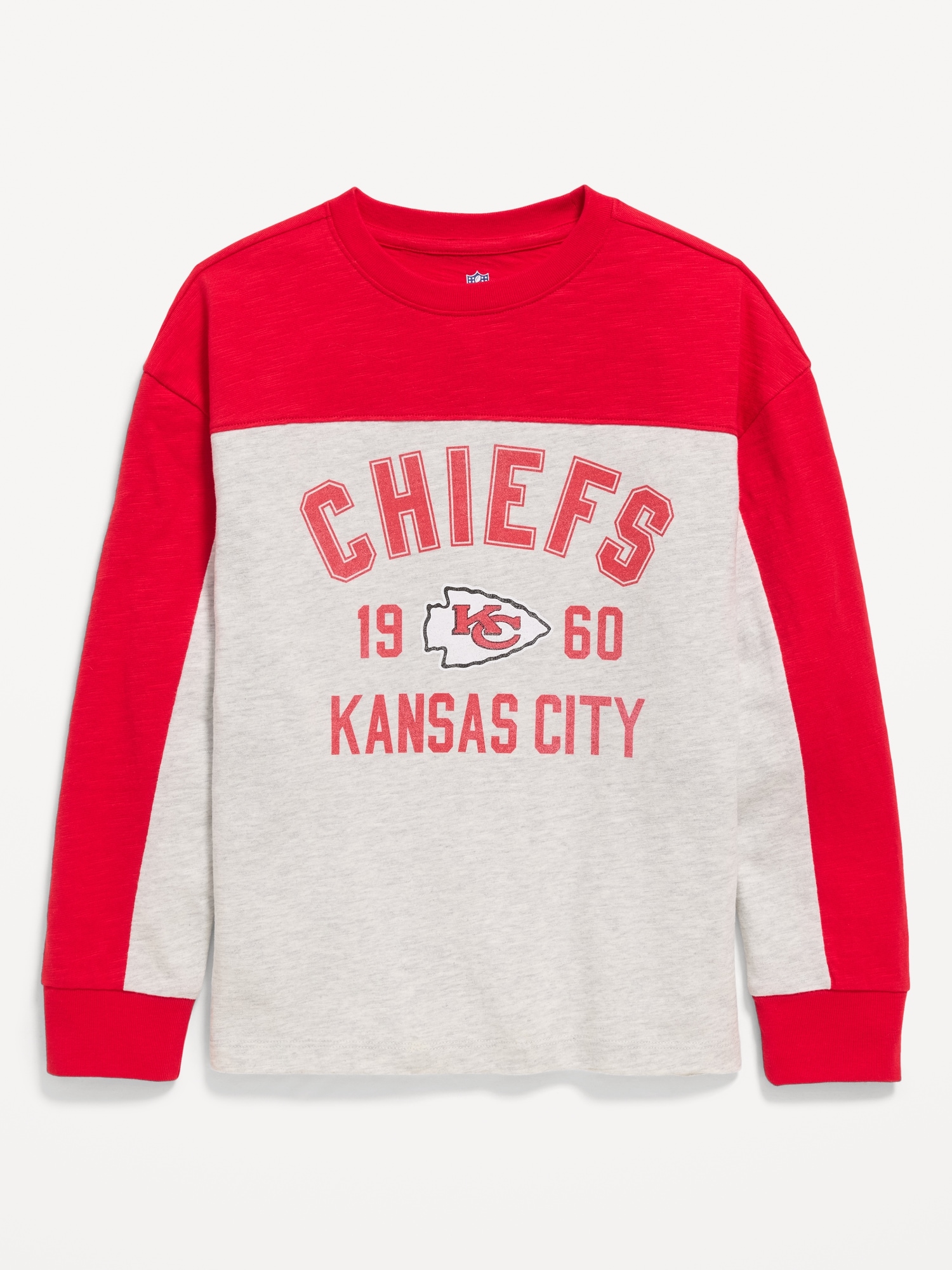 Kansas City Chiefs Long-Sleeve Oversized Graphic Football T-Shirt for Boys