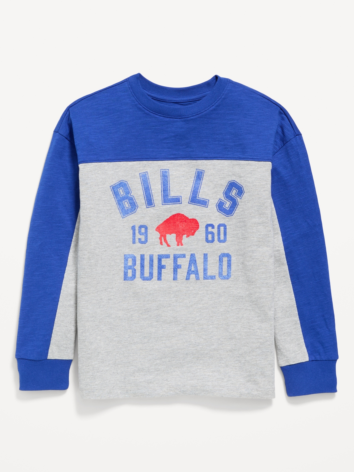 Buffalo Bills Long-Sleeve Oversized Graphic Football T-Shirt for Boys