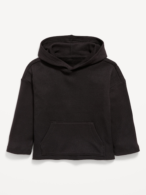 Oversized Waffle-Knit Pullover Hoodie for Toddler Boys