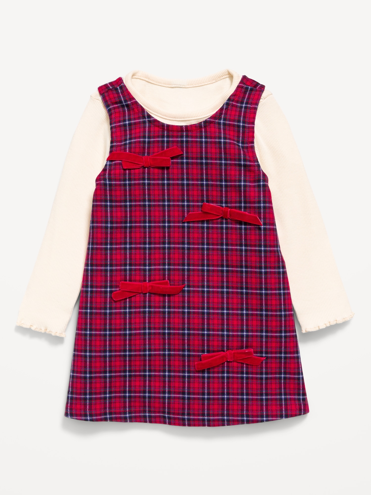Sleeveless Plaid Dress and Long-Sleeve Top Set for Baby