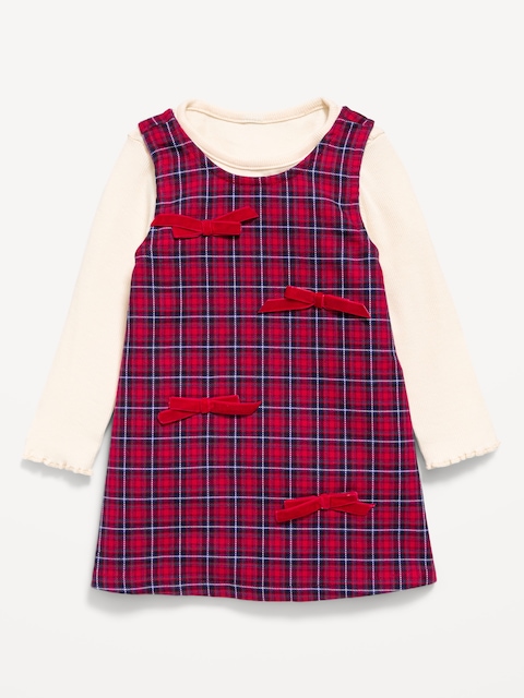 Sleeveless Plaid Dress and Long-Sleeve Top Set for Baby