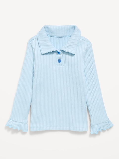 Long-Sleeve Ribbed Collared Top for Toddler Girls