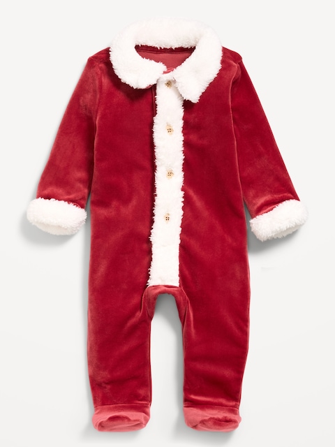 Velour Holiday Footed One-Piece for Baby