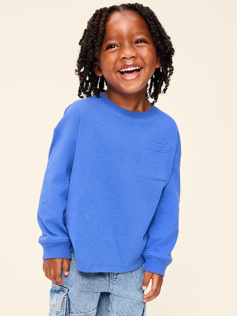 Oversized Long-Sleeve Pocket T-Shirt for Toddler Boys