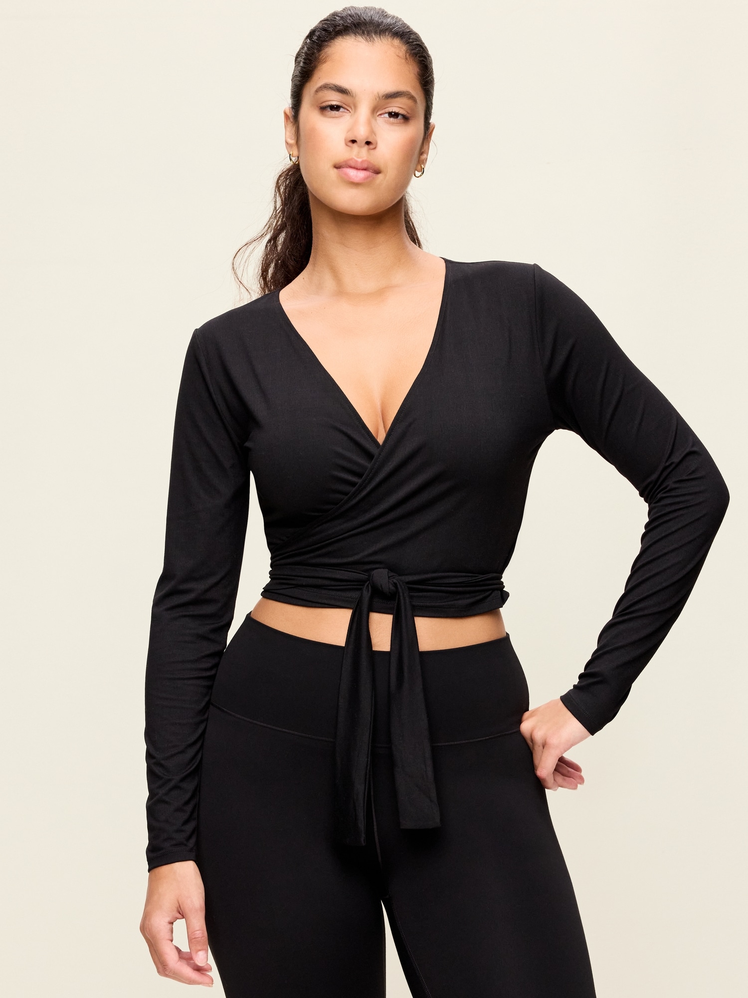 StudioSmooth Long-Sleeve Wrap Top