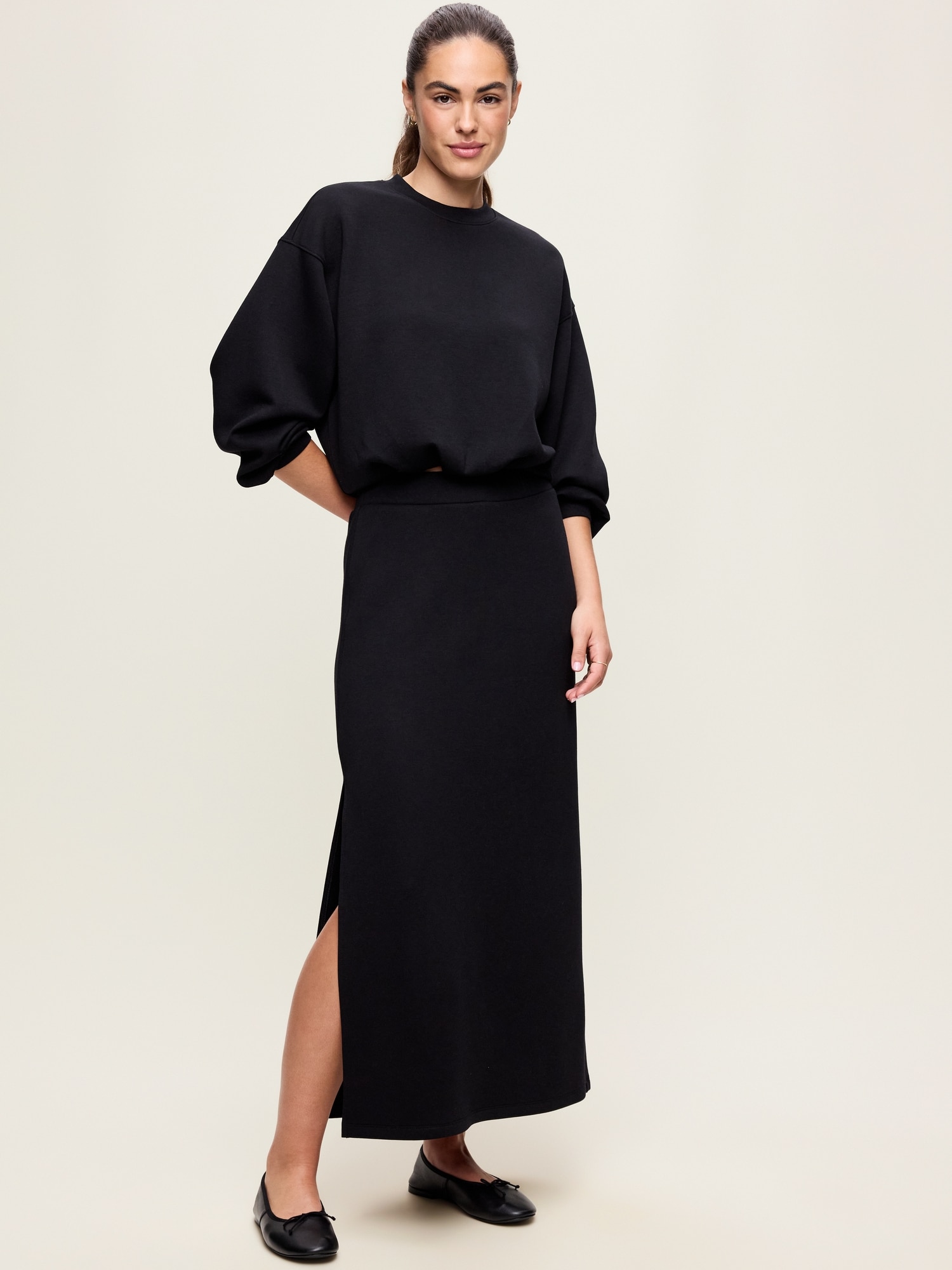 High-Waisted Bounce Fleece Maxi Skirt