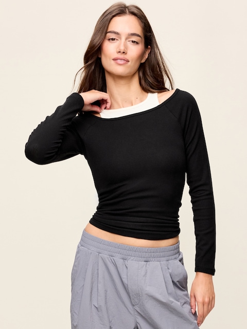 CloudLite Ribbed Long-Sleeve Boatneck Top
