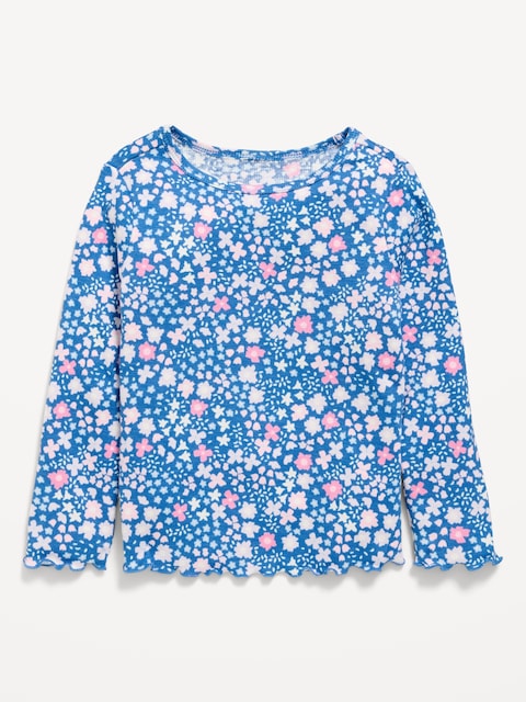 Printed Fitted Long-Sleeve Ribbed T-Shirt for Toddler Girls