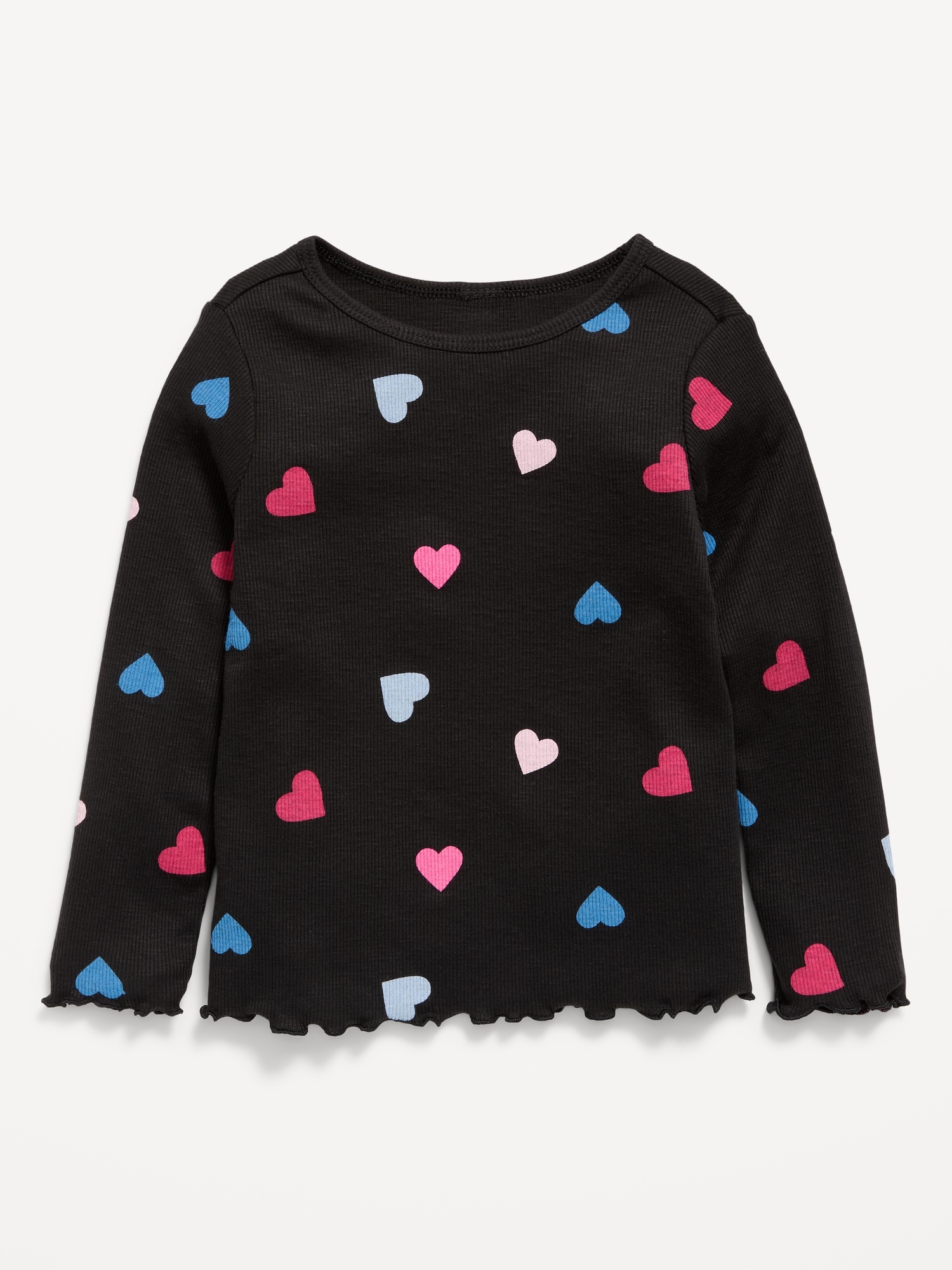 Printed Fitted Long-Sleeve Ribbed T-Shirt for Toddler Girls
