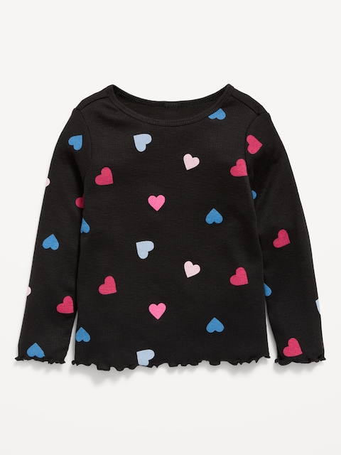 Printed Fitted Long-Sleeve Ribbed T-Shirt for Toddler Girls