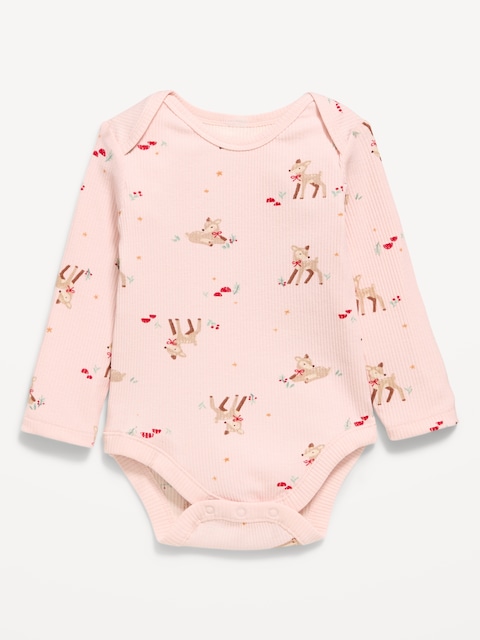 Printed Long-Sleeve Ribbed Bodysuit for Baby