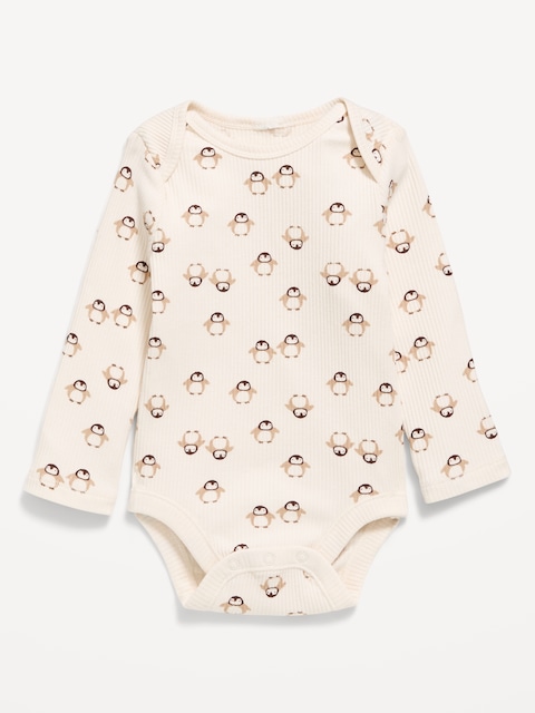 Printed Long-Sleeve Ribbed Bodysuit for Baby
